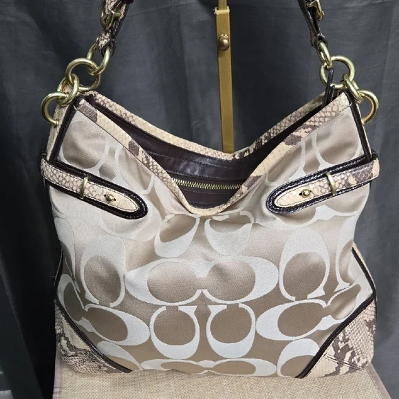 Coach Signature C's with Snakeskin Trim Shoulder Bag - Picture 2 of 15